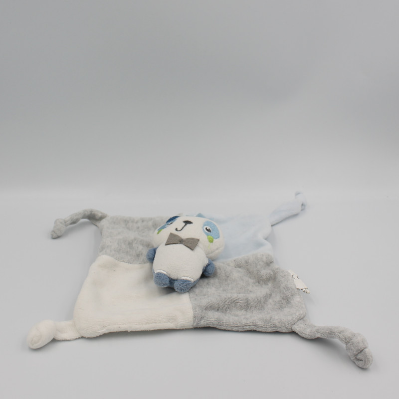 Doudou plat panda gris bleu blanc SIPLEC