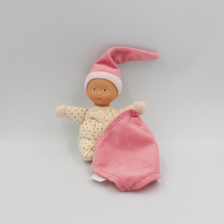 Doudou poupée bébé mouchoir rose coeurs Minirêves COROLLE
