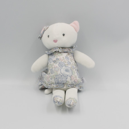 Doudou chat ours blanc rose bleu fleurs JACADI