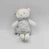 Doudou chat ours blanc rose bleu fleurs JACADI