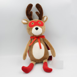 Doudou renne cerf marron beige blanc rouge super héros VERTBAUDET