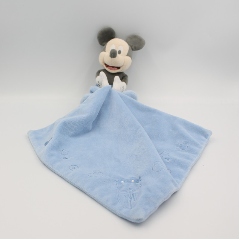 Doudou Bebe Mickey Gris Bleu Avec Mouchoir Disney Baby