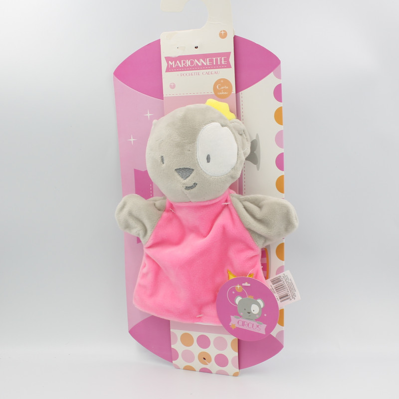 Doudou plat marionnette ours gris rose étoile jaune CMP NEUF