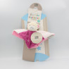 Doudou plat ours blanc rose étoiles TOM & ZOE