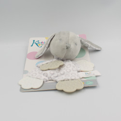 Doudou plat chien gris blanc pois dentition KIOKIDS