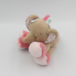 Doudou éléphant beige rose bleu fleurs Charlotte NATTOU
