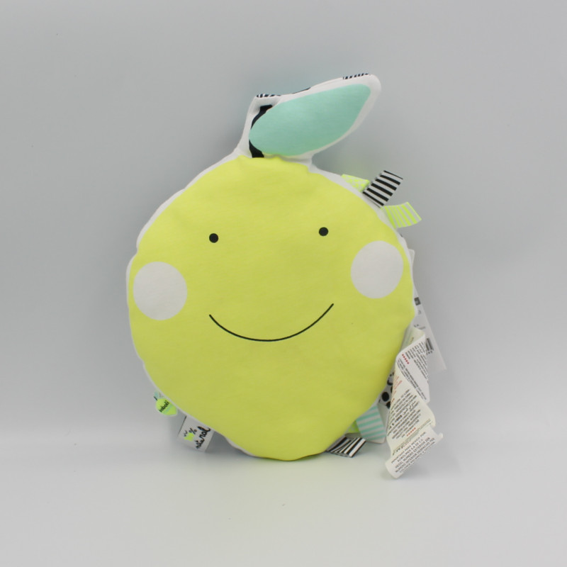 Doudou fruit citron jaune blanc bleu BOBOLI