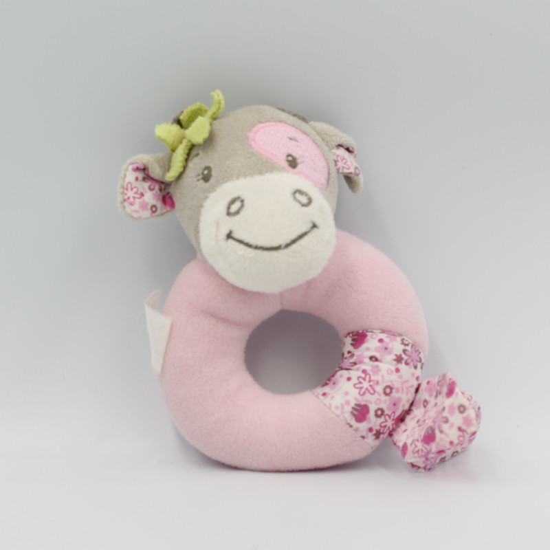 Doudou hochet girafe vache grise rose Alyzée NATTOU