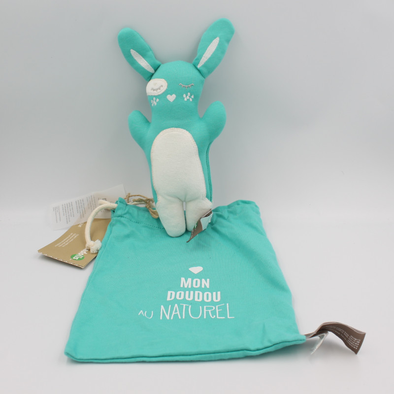 Doudou lapin turquoise Fifou Mon doudou au naturel KADOLIS