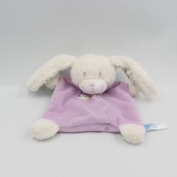 Doudou plat lapin blanc mauve coeurs TEX BABY