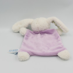 Doudou plat lapin blanc mauve coeurs TEX BABY