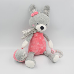 Doudou lapin gris rose pois hochet TEX