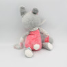 Doudou lapin gris rose pois hochet TEX