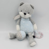 Doudou chat renard gris bleu blanc étoiles hochet TEX