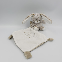 Doudou lapin beige marron blanc mouchoir TEX BABY