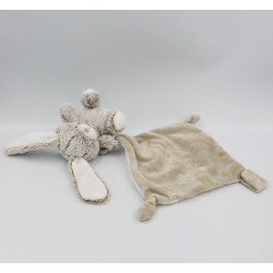 Doudou lapin beige marron blanc mouchoir TEX BABY