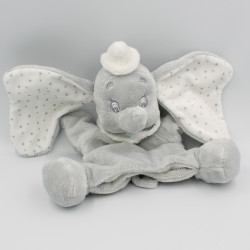 Doudou plat marionnette Dumbo l'éléphant gris col blanc bleu DISNEY BABY