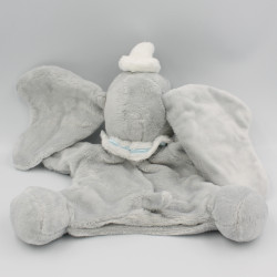 Doudou plat marionnette Dumbo l'éléphant gris col blanc bleu DISNEY BABY