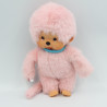 Peluche Singe Kiki rose collier bleu