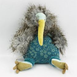Doudou peluche oiseau kiwi bleu BAZAR MOULIN ROTY