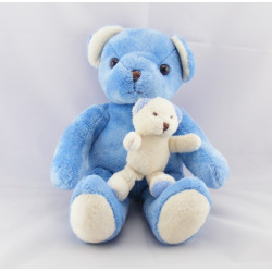 Doudou ours bleu avec bébé ours blanc AJENA