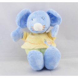 Doudou souris  bleu jaune vert escargot soleil VETIR