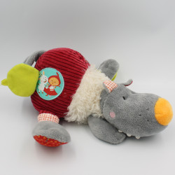 Doudou loup gris rouge Nicolas LILLIPUTIENS