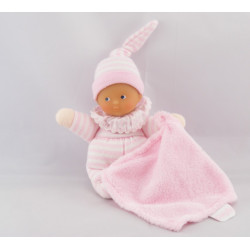 Doudou bébé avec mouchoir rose rayure Minirêves COROLLE