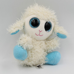 Doudou peluche mouton blanc bleu gros yeux brillant LOOKIZ JEMINI