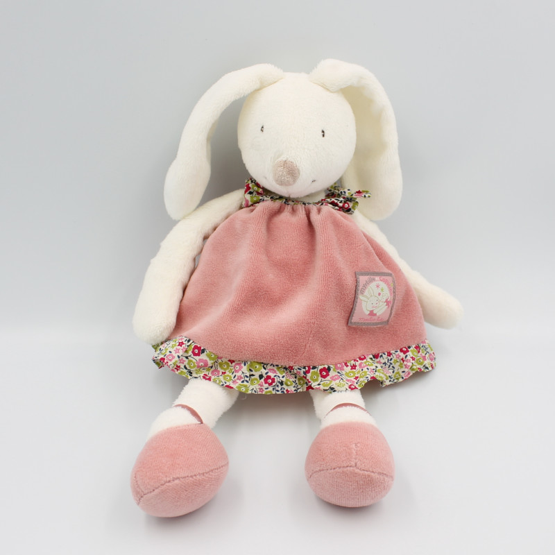 Doudou lapin blanc rose Myrtille et Capucine MOULIN ROTY