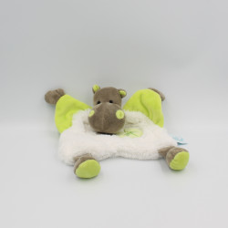 Doudou plat Hippopotame marron blanc vert Bazile l'hippo BABY NAT