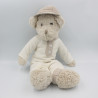 Doudou ours beige blanc lin casquette J-LINE