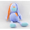 Doudou lapin bleu violet orange coeur FNAC EVEIL ET JEUX