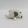 Doudou éléphant gris blanc jaune Babyfan grelot SAUTHON
