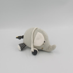 Doudou éléphant gris blanc jaune Babyfan grelot SAUTHON