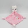 Doudou ours blanc rose gris Sweet Dreams mouchoir MOTS D'ENFANTS