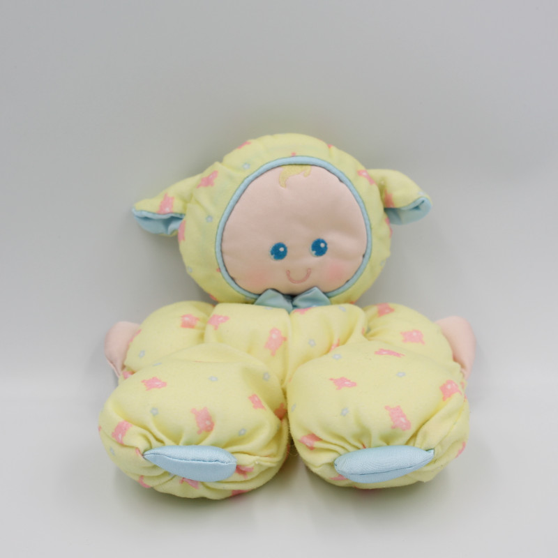 Doudou ancienne poupée lutin chiffon jaune bleu rose FISHER PRICE