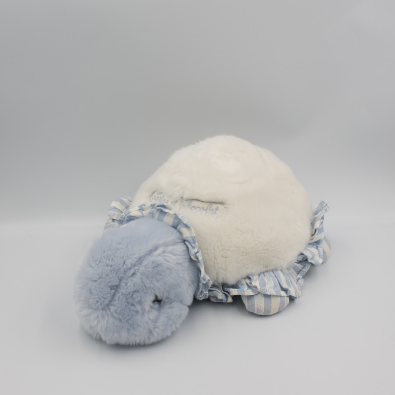 Doudou peluche tortue bleu blanc rayé TARTINE ET CHOCOLAT