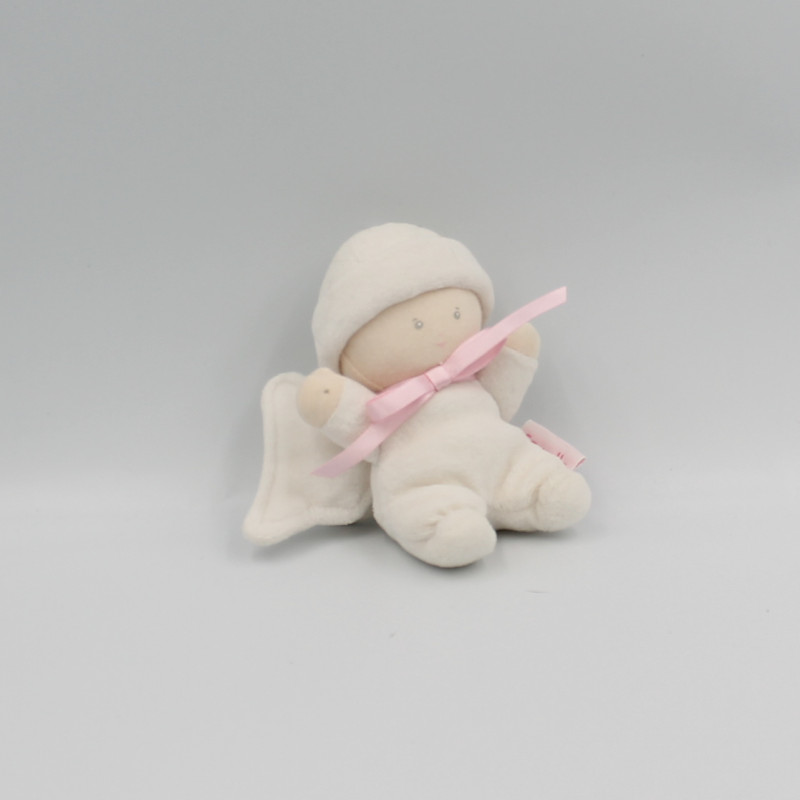 Mini Doudou attache tétine lutin ange blanc rose ailes COROLLE