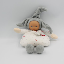 Doudou lutin bébé poupée gris blanc rouge étoiles COROLLE