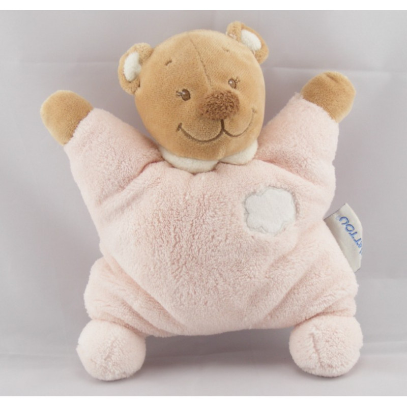 Doudou plat ours blanc rose nuage NATTOU