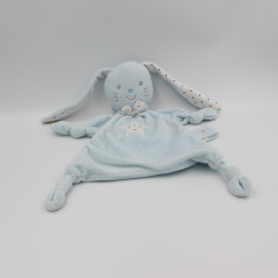 Doudou plat lapin bleu blanc étoiles TEX BABY