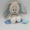 Doudou eveil lapin beige blanc bleu étoiles hochet AUCHAN BABY