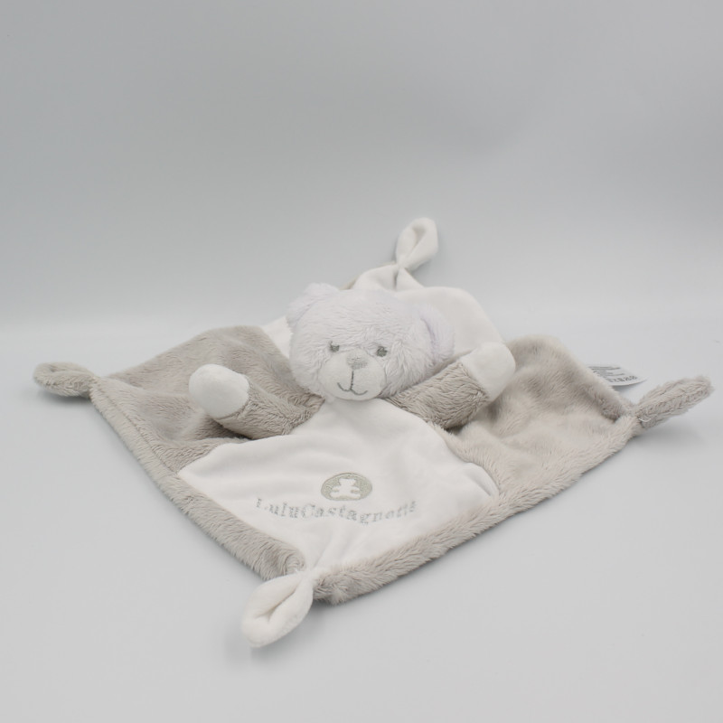 Doudou plat ours blanc gris LULU CASTAGNETTE