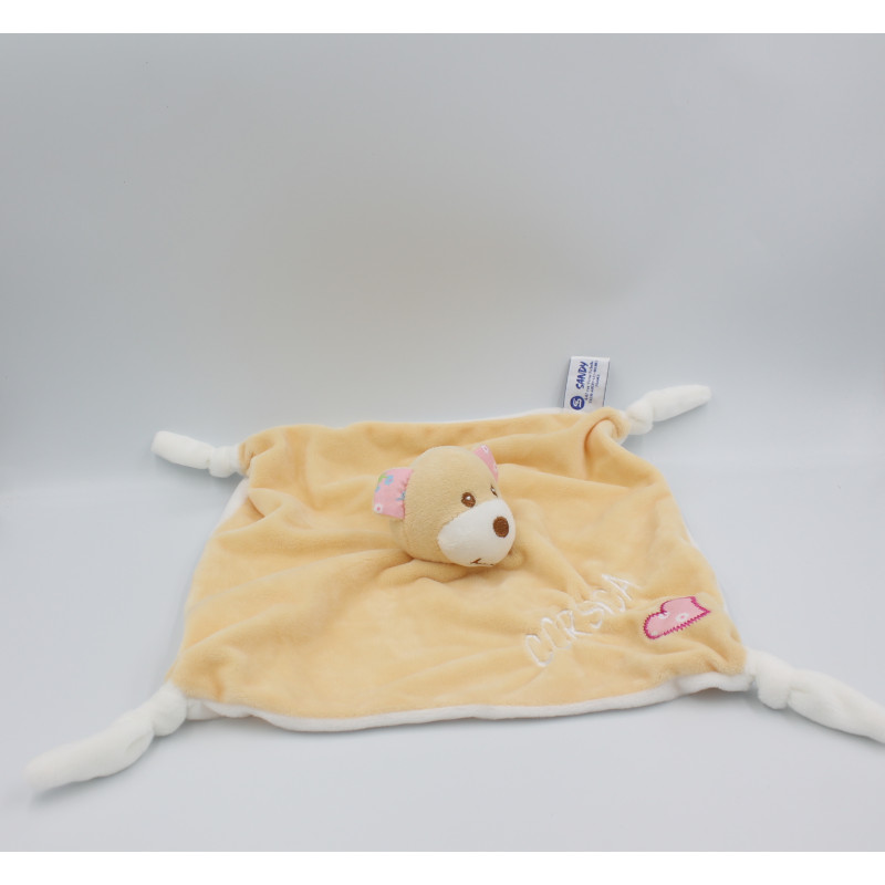 Doudou plat ours souris orange blanc rose Corsica SANDY