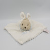 Doudou plat lapin blanc col bleu rayé DOUDOU ET COMPAGNIE