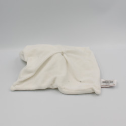 Doudou plat lapin blanc col bleu rayé DOUDOU ET COMPAGNIE