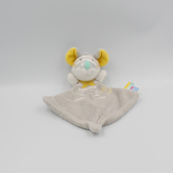 Doudou plat souris gris blanc jaune SUCRE D'ORGE