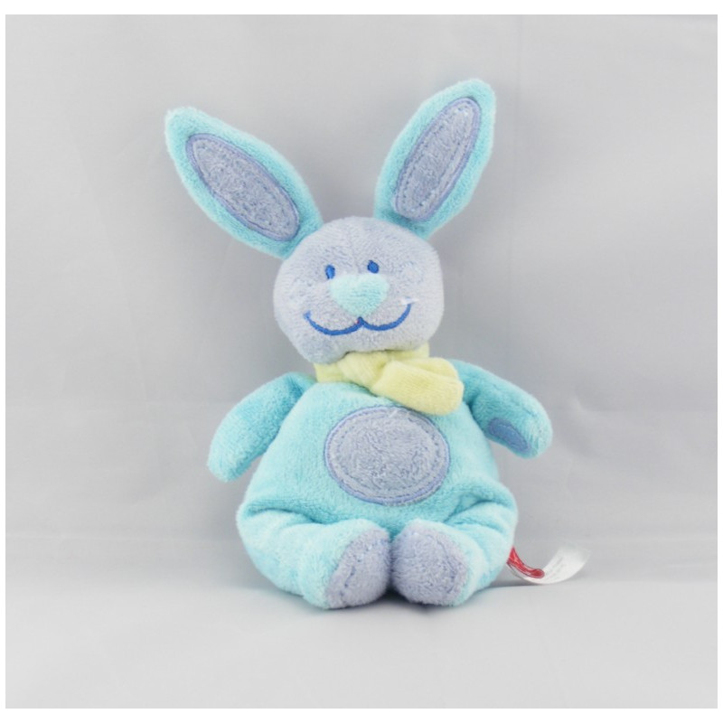 Doudou lapin bleu foulard jaune TEX BABY