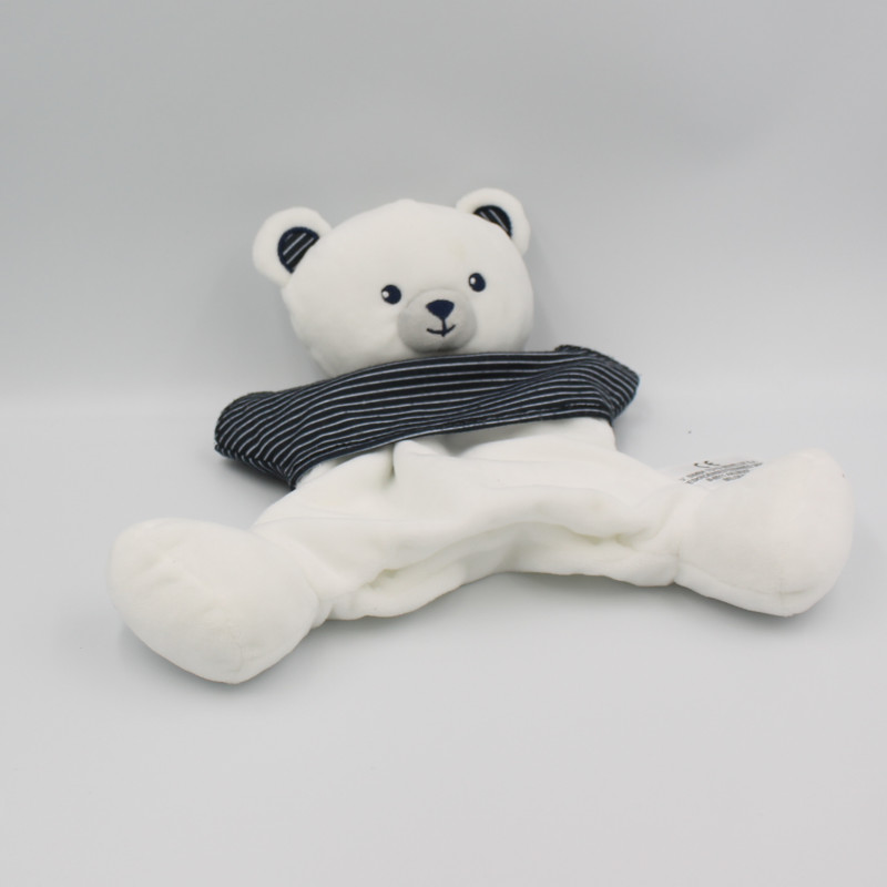 Doudou plat marionnette ours blanc bleu rayé SIMBA TOYS KIABI